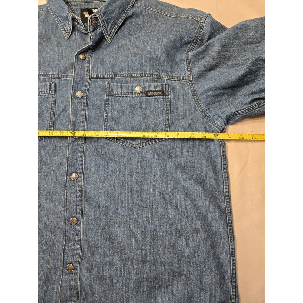 Harley-Davidson Mens Blue Denim Long Sleeve Button Down Shirt Large Moto Riding - Picture 10 of 11